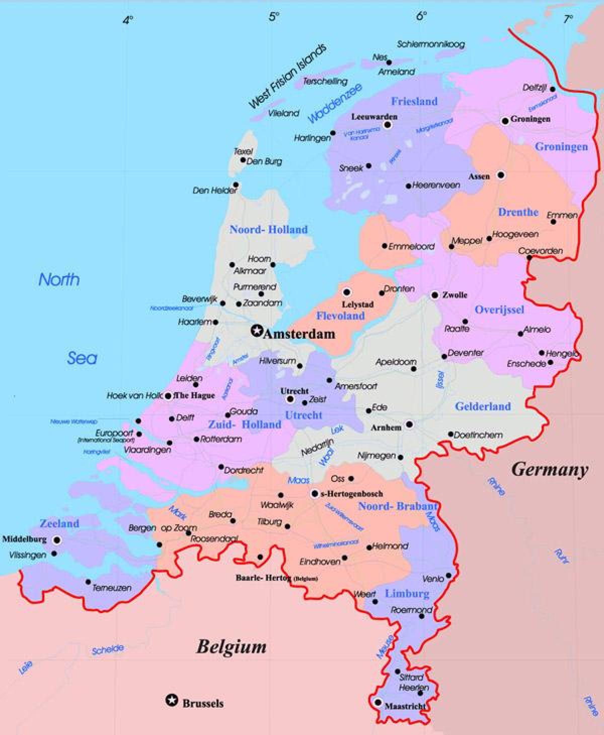 Mappa dei Paesi Bassi con le principali città