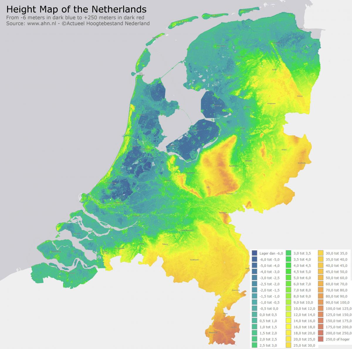 Mappa altimetrica dei Paesi Bassi