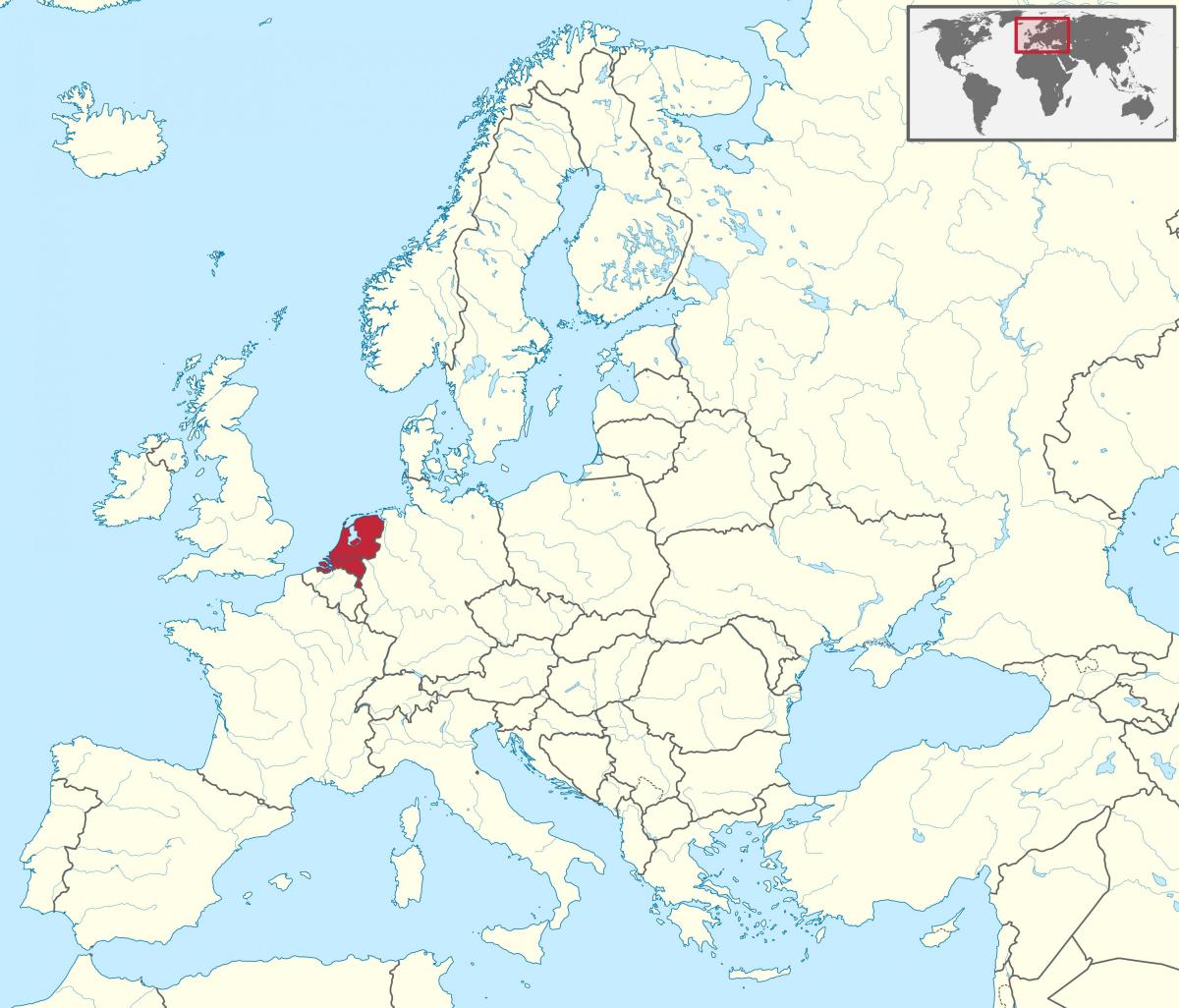 Posizione dei Paesi Bassi sulla mappa dell'Europa