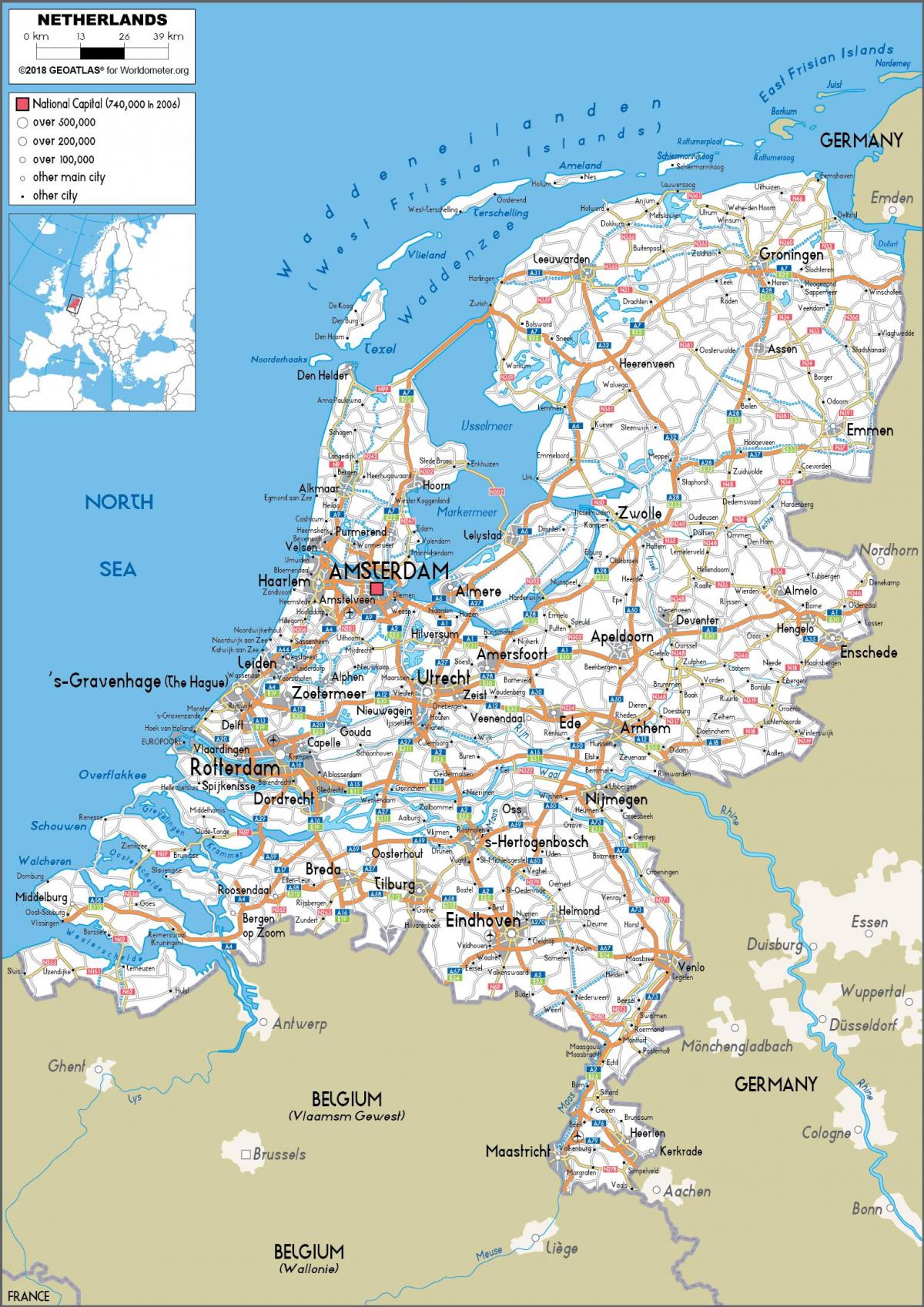 Mappa stradale di Paesi Bassi